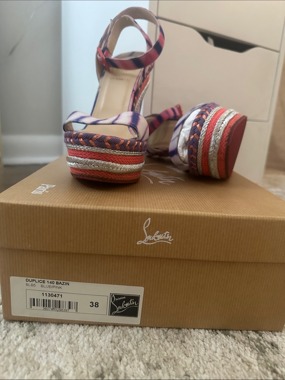 Christian Louboutin Pink and Purple Tie-Dye Platform Sandals Duplice 140 Bazin - Picture 6 of 6